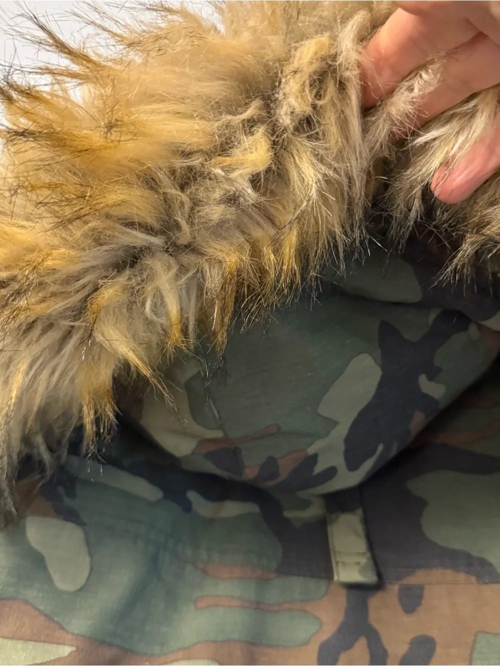 J. Crew Men's Camo Puffer Parka with Faux Fur Trim